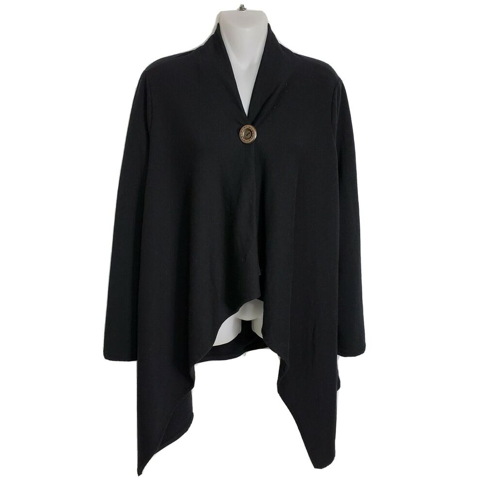 Chatoyant Womens Swing Cardigan Size Small Black Single Wood Button Rayon Stretc